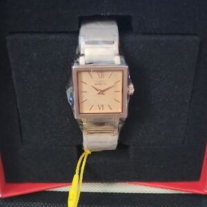 Invicta Women's Square Rose Gold Tone Watch with White Band